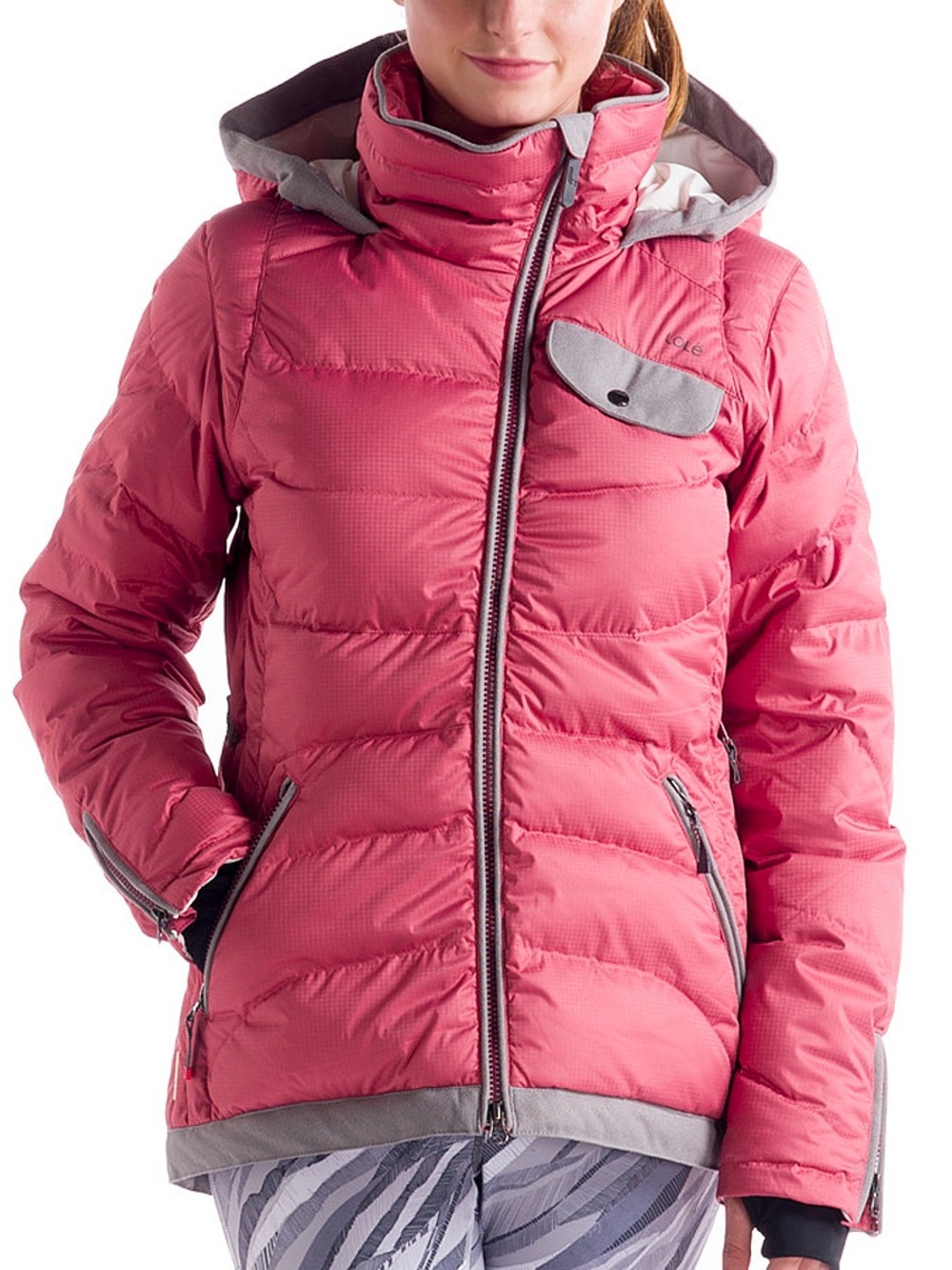 Lole Women’s Alta 500-fill Down Dusty Pink helmet compatible Hooded Ski Jacket